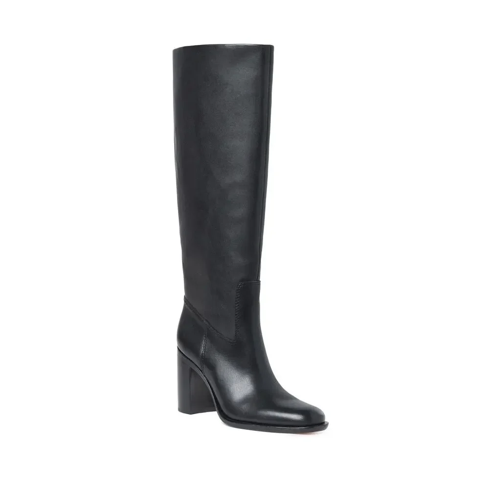 LOEFFLER RANDALL WOMENS HEIDI TALL ALMOND TOE BOOT WITH WELT, BLACK, 9, MEDIUM